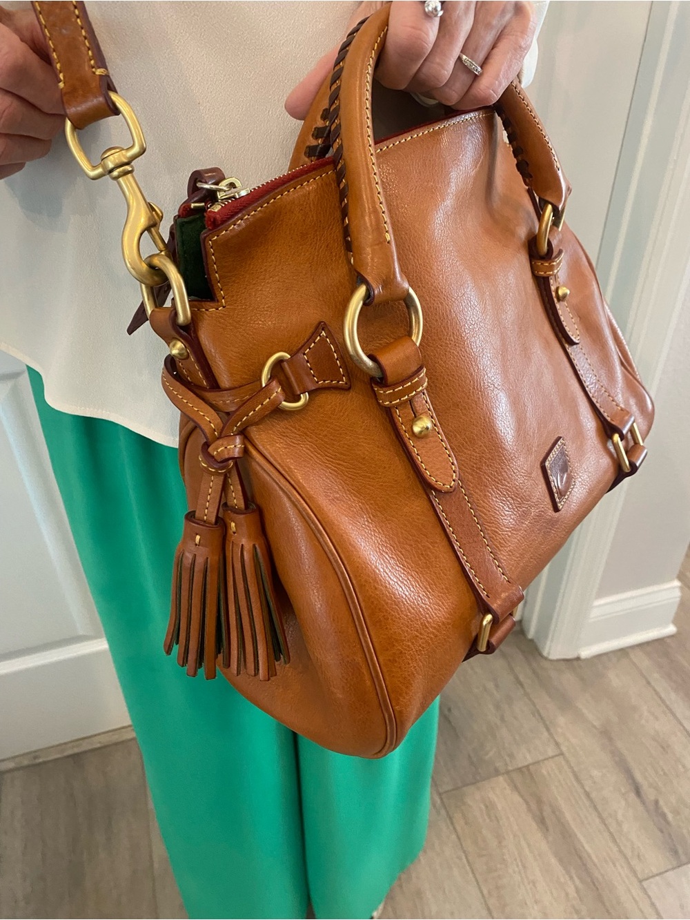 Dooney & Bourke Florentine Natural Leather Satchel with Gold Hardware - Picture 4 of 14